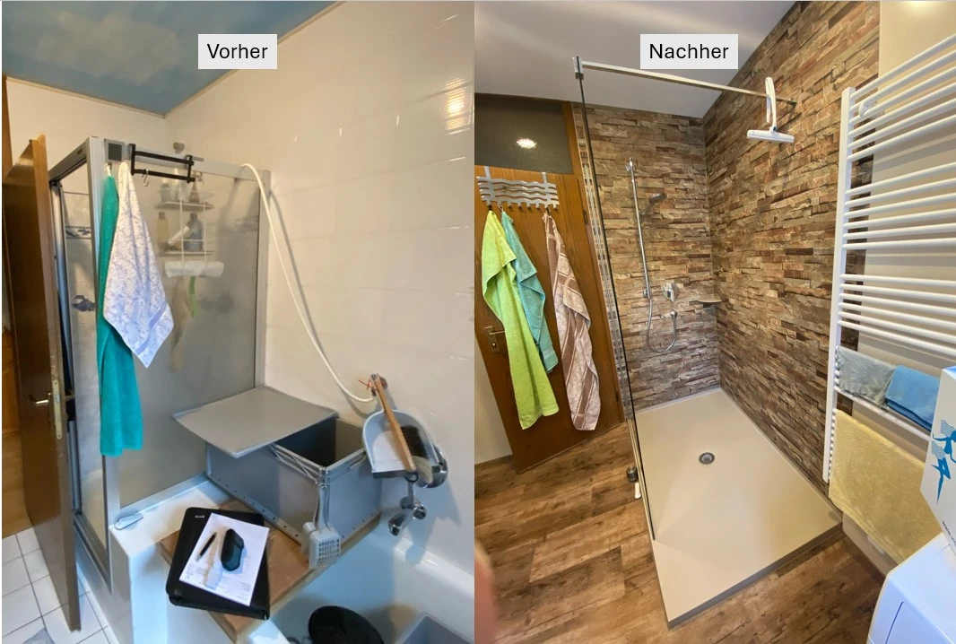 Wanne und Dusche raus, Dusche rein